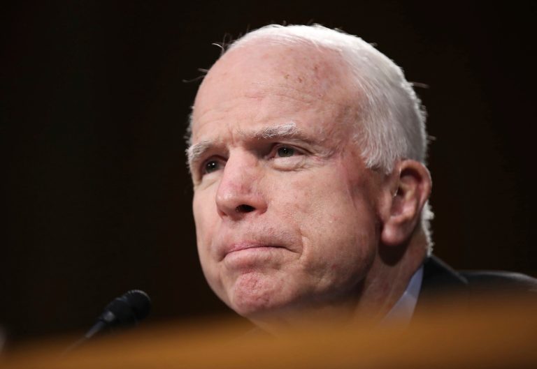 Sen. John McCain, R-Ariz. said Tuesday night that 'the world is in turmoil,' and predicted the U.S. would have to again send troops overseas in the years ahead. (AP Photo/Manuel Balce Ceneta)