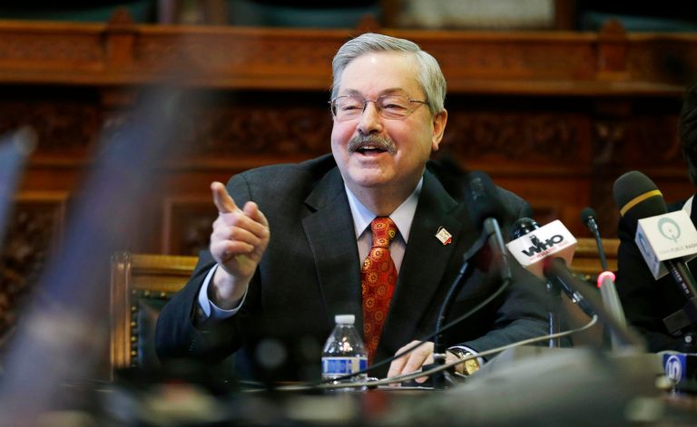 Iowa Gov. Terry Branstad speaks during The Associated Press' annual legislative seminar, Wednesday, Jan. 8, 2014, at the Statehouse in Des Moines, Iowa.(AP Photo/Charlie Neibergall)