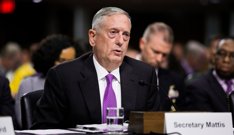Defense Secretary Jim Mattis testifies on Capitol Hill, Tuesday, June 13, 2017, before a Senate Armed Services Committee hearing on the defense department's budget. (Graeme Jennings/Examiner)