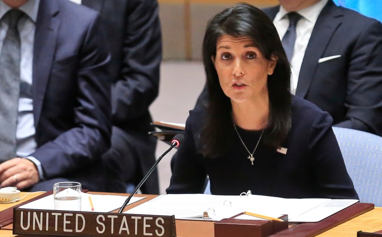 United Nations U.S. Ambassador Nikki Haley slammed the U.N. on Monday for unsuccessfully restraining North Korea's nuclear weapons program. (AP Photo/Bebeto Matthews)