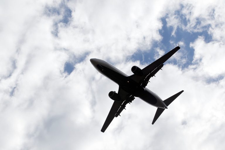 An aircraft flying overhead photographed on November 29, 2010 in Raleigh, North Carolina. (Photo by Bruce Bennett/Getty images)