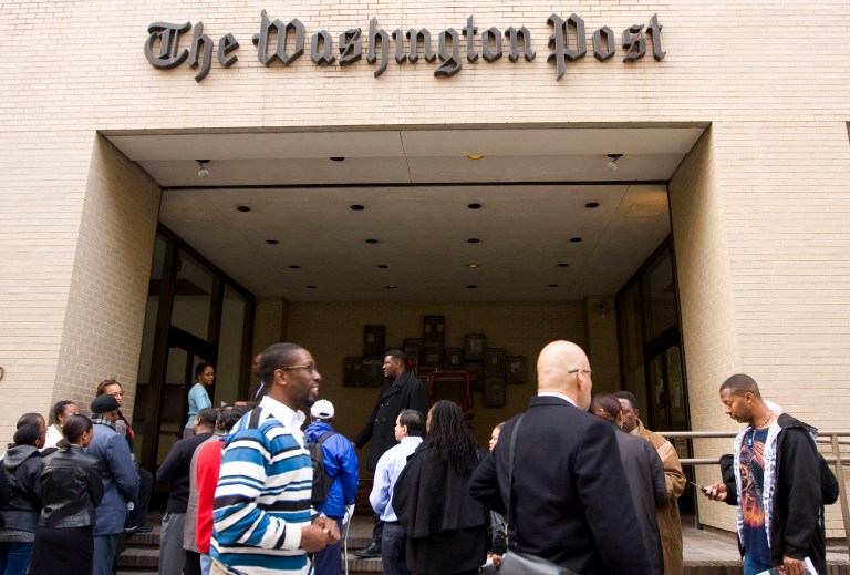 People outside The Washington Post building (Examiner file photo)