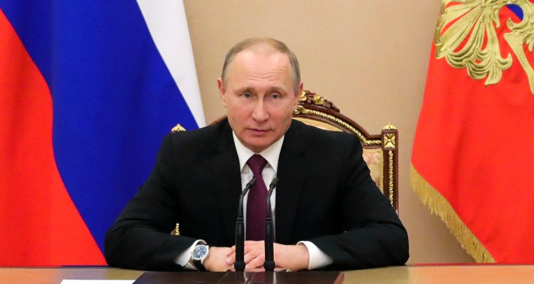 Russian President Vladimir Putin heads the Security Council in Moscow, Russia, Wedneesday, May 10, 2017. (Mikhail Klimentyev/Sputnik, Kremlin Pool Photo via AP)