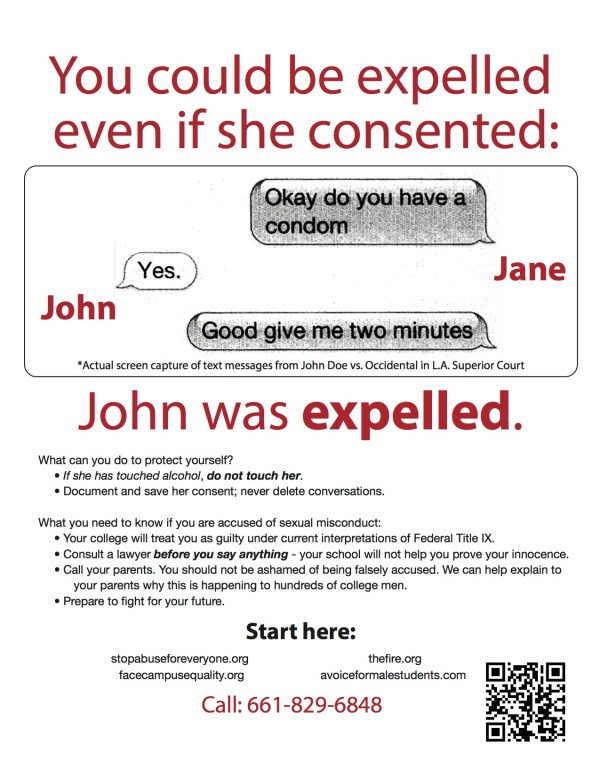 Due process group distributes warning flyers to campus men