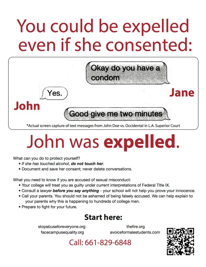 Due process group distributes warning flyers to campus men
