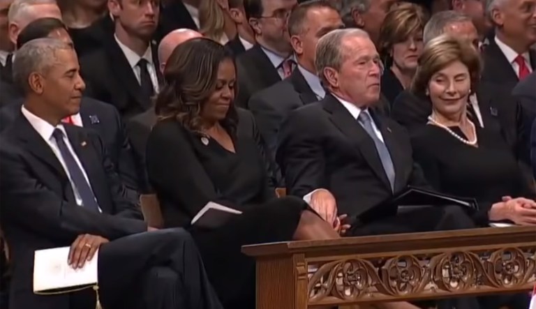 George W. Bush, Michelle Obama go viral in clip of sly hand-off during McCain funeral