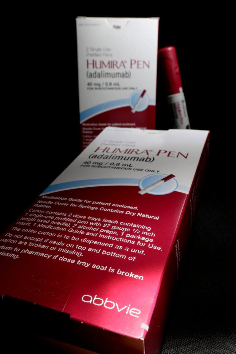 FILE - This Friday, July 18, 2014, file photo, shows AbbVie's signature drug Humira, in Houston. Drugmaker Shire wants AbbVie to stick with its roughly $55 billion acquisition bid, and it is reminding its U.S. counterpart of the hefty breakup fee it will receive if things don't work out. (AP Photo/David J. Phillip, File)