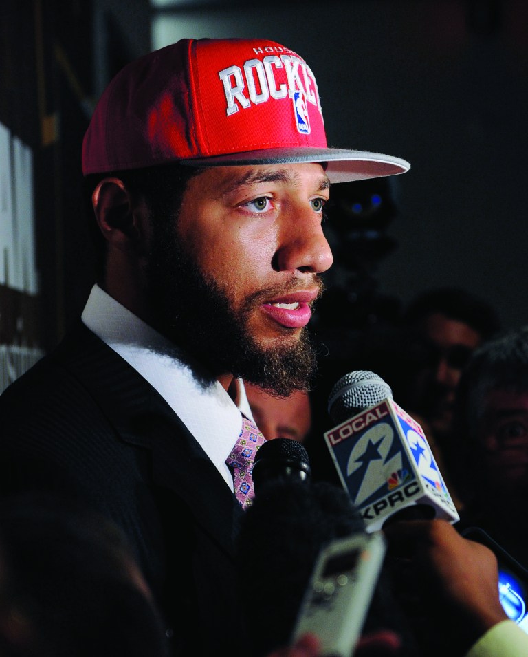 FILE - In this June 29, 2012, file photo, Houston Rockets first-round draft pick Royce White speaks with the media at a newws conference in Houston. White already missed the first week of NBA basketball training camp. He has asked the team to help him cope with his anxiety disorder and his fear of flying. (AP Photo/Pat Sullivan, File)