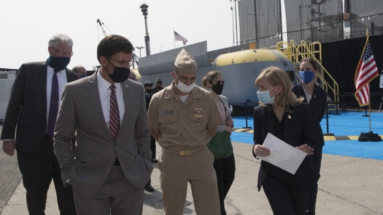 Defense Secretary Dr. Mark T. Esper visits the Boeing Company site in Los Angeles, Sept. 16, 2020. 