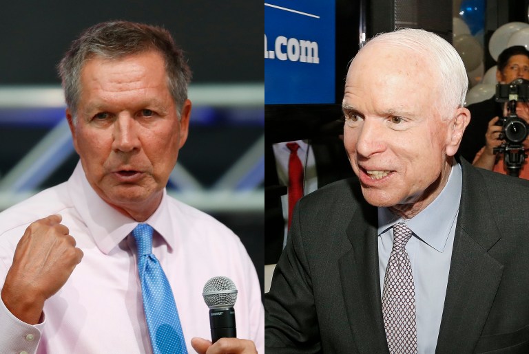 Former Republican presidential candidate John Kasich confessed on Monday evening that he wrote in Arizona Sen. John McCain for president on his early voting ballot instead of Republican nominee Donald Trump. (AP Photos)