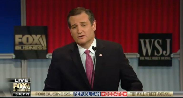 For the first time this debate cycle, Ted Cruz got the most speaking time in the debate, with almost 13 minutes. (Screenshot)