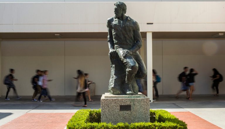 The forty-niner Prospector Pete statue at Cal State Long Beach, Wednesday, September 20, 2017.