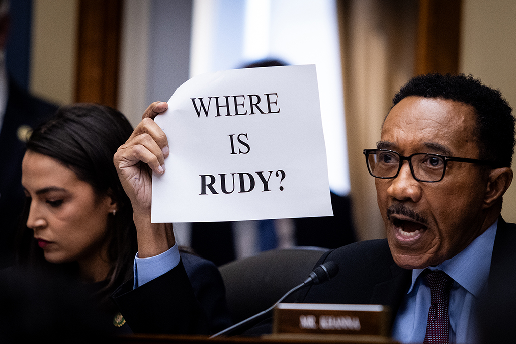 Rep. Kweisi Mfume (D-MD) shouted and held up a paper saying, "Where is Rudy?”, during a House Committee on Oversight and Accountability impeachment inquiry hearing of President Joe Biden on Thursday. During the hearing, House Democrats motioned to cast floor votes to subpoena Rudy Giuliani to testify before the committee.    