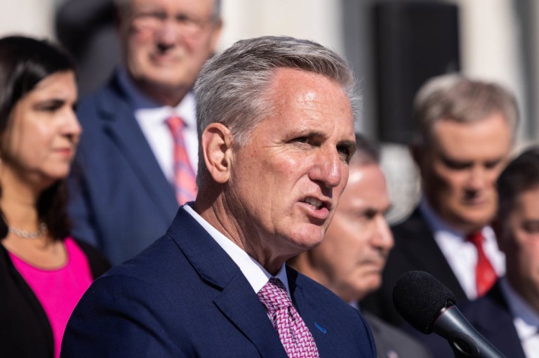 House Minority Leader Kevin McCarthy (R-CA) speaks on Capitol Hill at a press conference in Washington.