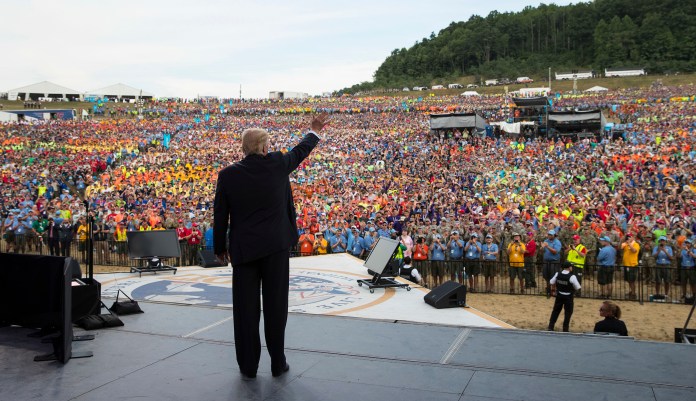 "I was at the event, and I saw nothing but roughly 40 to 45,000 Boy Scouts cheering the president on throughout his remarks," Sanders said after being asked if Trump might apologize. (AP Photo/Carolyn Kaster)