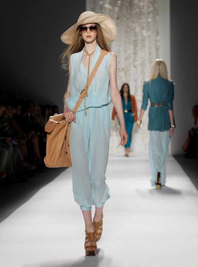  FILE - In this Sept. 12, 2012 file photo, a model wears a design from the Rachel Zoe Spring 2013 collection at Fashion Week in New York. The biggest trend in fashion for the new year might just be that there isn't anything especially trendy. Based on runway and retailer previews, the must-have look in 2013 could be menswear-inspired and tailored, or ladylike chic. (AP Photo/Kathy Willens, File)  