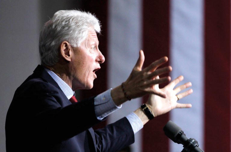 Former President Bill Clinton speaks at a campaign rally for President Barack Obama, Thursday, Oct. 18, 2012, in Wintersville, Ohio. (AP Photo/Keith Srakocic)