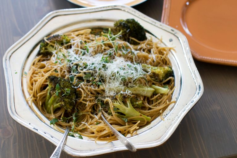  In this image taken on Dec. 3, 2012, cold weather broccoli pasta is shown in a serving dish, in Concord, N.H. (AP Photo/Matthew Mead)  