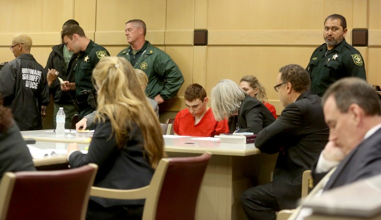Nikolas Cruz appears in court for a status hearing before Broward Circuit Judge Elizabeth Scherer in Fort Lauderdale, Fla., Monday, Feb. 19, 2018. Cruz is charged with killing 17 people and wounding many others in Wednesday's attack at Marjory Stoneman Douglas High School in Parkland, which he once attended. (Mike Stocker/South Florida Sun-Sentinel via AP, Pool)