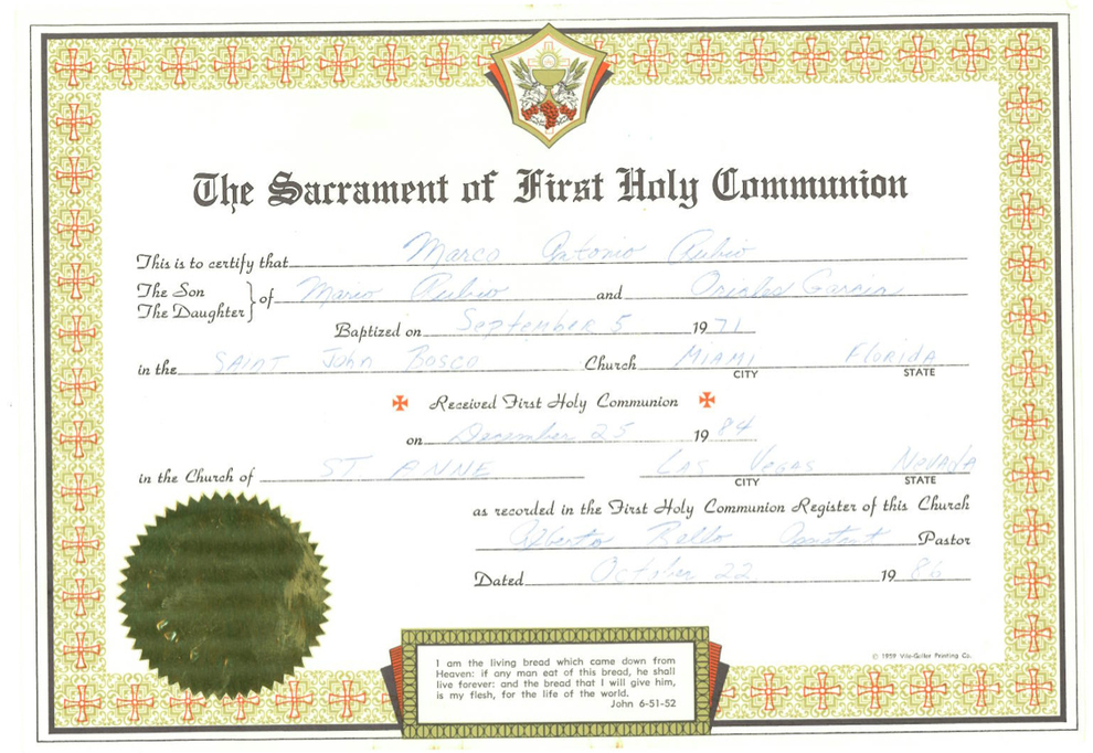 Marco Rubio releases First Communion certificate