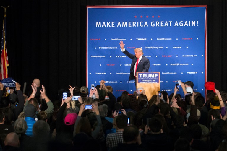 The billionaire businessman earned support from 27 percent of likely voters in the Granite State, followed by Texas Sen. Ted Cruz and Ohio Gov. John Kasich with 12 percent. (AP Photo/John Minchillo)