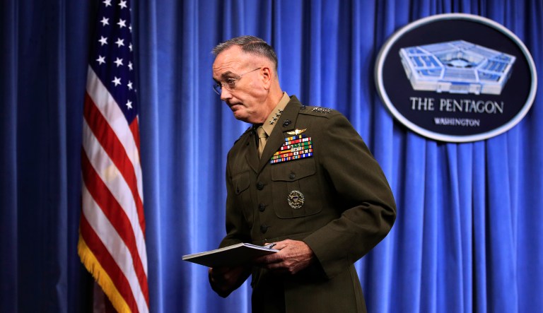 Gen. Joseph Dunford promises that after a thorough investigation, the families, Congress, and the American people will be briefed. (AP Photo/Manuel Balce Ceneta)