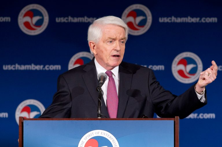 U.S. Chamber of Commerce President and CEO Thomas Donohue speaks at the State of American Business 2015 event in Washington, Wednesday, Jan. 14, 2015. (AP Photo/Jacquelyn Martin)