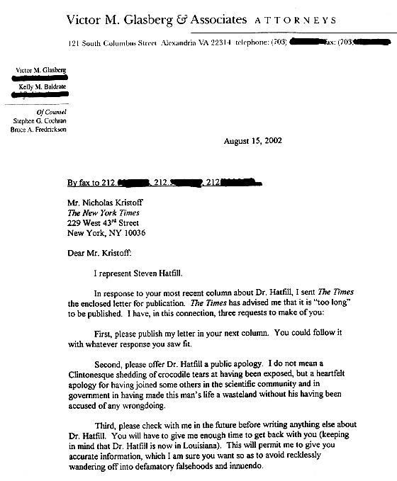 Glasberg Letter to Kristof, August 15, 2002