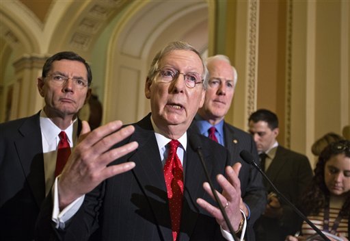 Senate Minority Leader Mitch McConnell of Ky. said he welcomes President Obama to the Capitol. The president requested a meeting with Senate Republicans on March 14. (AP Photo/J. Scott Applewhite)