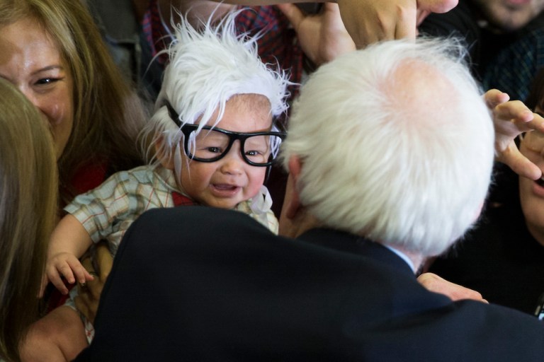 The viral sensation four-month-old Bernie Sanders look-alike died unexpectedly last week. (AP Photo/Evan Vucci, File)