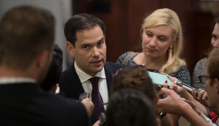 Florida Sens. Marco Rubio, a Republican, and Bill Nelson, a Democrat, are urging President Trump to grant a pre-landfall emergency declaration for Florida as the state prepares for Hurricane Irma to make landfall. (AP Photo/J. Scott Applewhite)