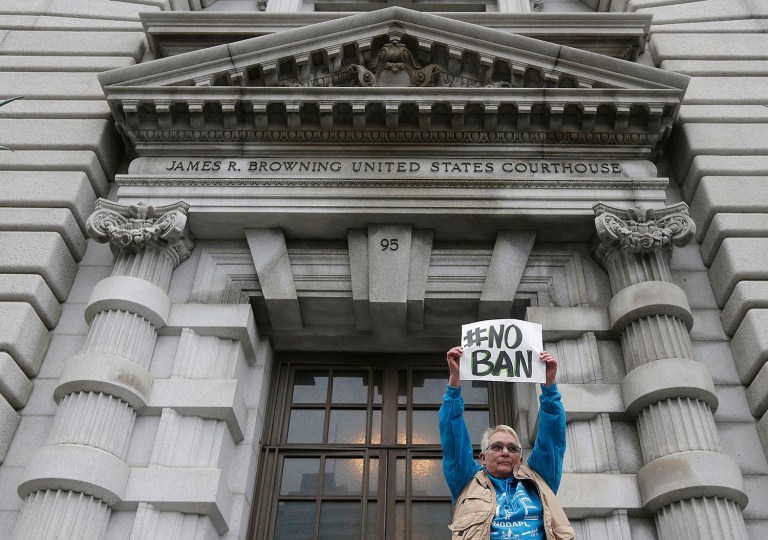 The 9th U.S. Circuit Court of Appeals reviewed President Trump's travel ban Tuesday. (AP Photo/Jeff Chiu)