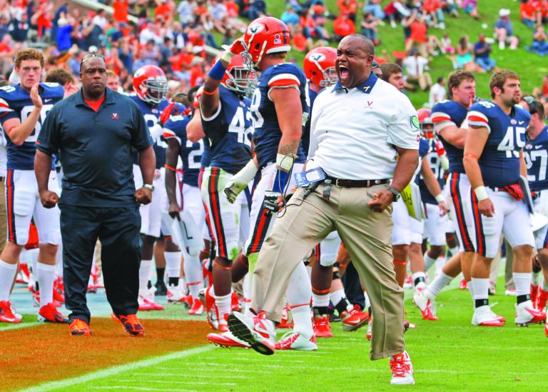 Steve Helber/AP
Coach Mike London has a 16-20 record in his first three years at Virginia. The Cavaliers are 4-7 this season.