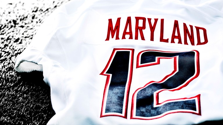  The Maryland state flag is visible in the numbers in the new uniforms the Terps will wear Saturday at West Virginia. / Photo courtesy of the University of Maryland 