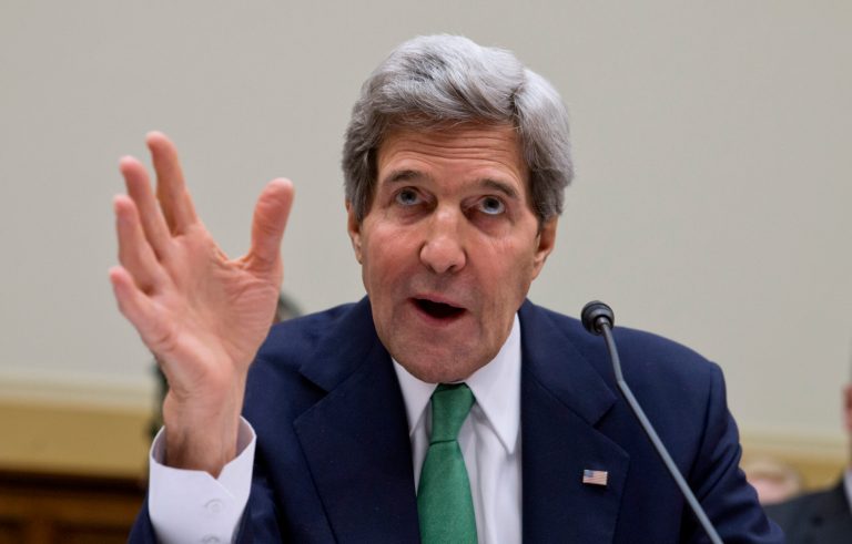 Secretary of State John Kerry testifies before the House Foreign Affairs Committee on Capitol Hill in Washington on Tuesday. (AP Photo/J. Scott Applewhite)