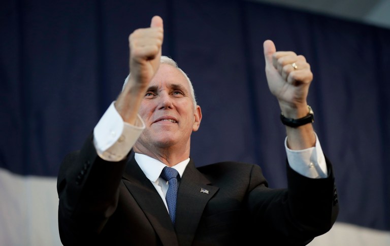 Republican vice presidential candidate Mike Pence aid Friday he has faith that disaffected Republicans will support Donald Trump on Election Day. (AP Photo/Charlie Neibergall)