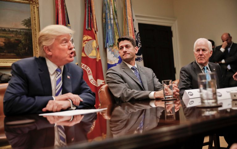President Trump and House Speaker Paul Ryan, here with Senate Majority Whip John Cornyn, have been working on a plan to repeal and replace Obamacare. A major insurer has decided to pull out of Ohio's Obamacare exchange next year because of the Trump administration's reluctance to commit to cost-sharing subsidies. (AP Photo/Pablo Martinez Monsivais)