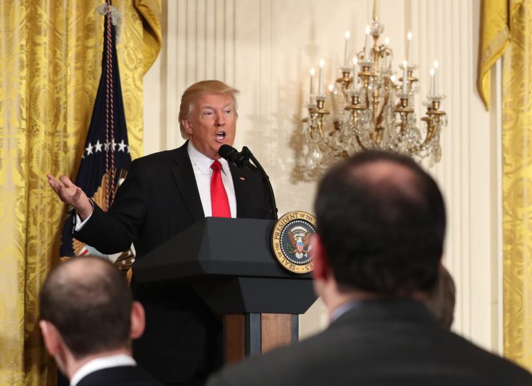 President Donald Trump speaks during a news conference, Thursday, Feb. 16, 2017, in the East Room of the White House in Washington. (AP Photo/Andrew Harnik)