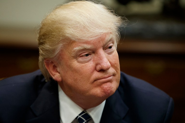 President Trump hinted Thursday that he could support changes to federal libel laws to make it easier to take legal action against news outlets. (AP Photo/Evan Vucci)