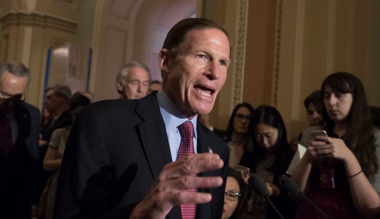 Led by Sen. Richard Blumenthal, D-Conn., nine Democrats on the committee sent the letter to Sen. Chuck Grassley on Wednesday expressing support for requests by Sen. Dianne Feinstein, the committee's top Democrat, for public hearings. (AP Photo/J. Scott Applewhite)