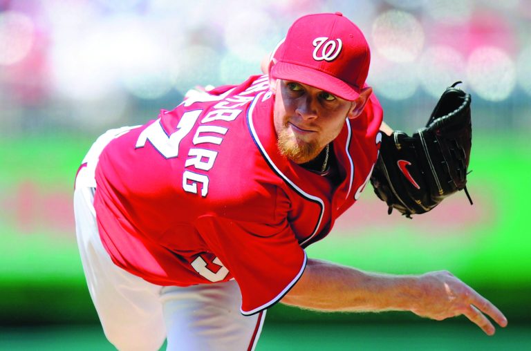 Greg Fiume/Getty Images
Washington Nationals pitcher Stephen Strasburg struck out six over six innings Sunday against the Marlins.