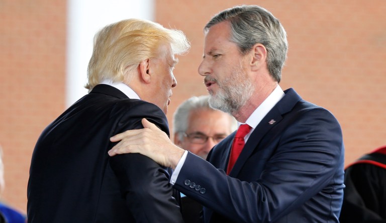 Falwell has praised Trump's comments about the violence in Charlottesville, where white nationalist groups clashed with counter-protesters last week, first on Twitter and then in subsequent media interviews. (AP Photo/Steve Helber)