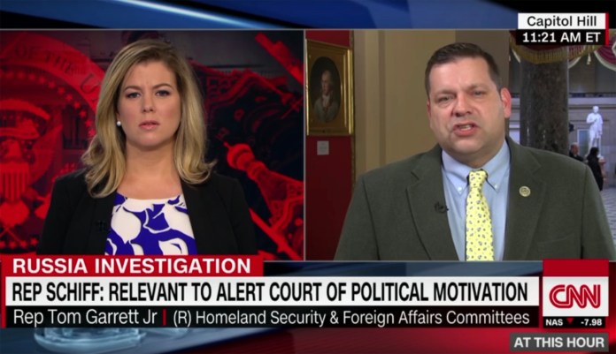 Rep. Tom Garrett, R-Va., on CNN Monday compared the investigation into Russian meddling in the 2016 election to the conspriacy theories that former President Barack Obama was not born in the U.S. (screenshot)