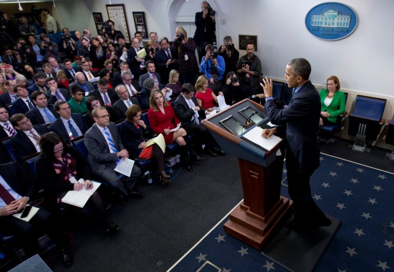 President Obama is never asked by the media if he thinks leaving Iraq had something to do with the chaos engulfing the region, or the vulnerability of citizens here and in Europe to Islamic State-inspired attacks. (AP Photo/Carolyn Kaster)