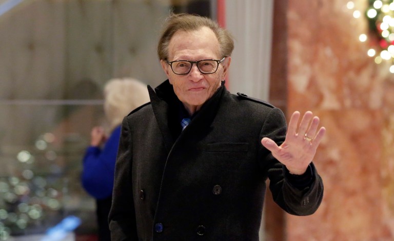 Former CNN host Larry King on Friday said inauguration rioters attacked the SUV he rides in that was parked in downtown Washington, D.C., on Friday. (AP Photo/Richard Drew)