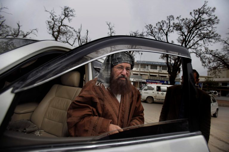 Pakistani religious cleric and member of Taliban's negotiating committee Maulana Sami-ul-Haq arrives for a press conference in Islamabad, Pakistan, Tuesday, Feb. 4, 2014. A three-member committee appointed by Pakistani Taliban to hold peace talks with Pakistan has accused its Pakistani counterparts of scuttling the peace process by not turning up for the first round of talks in the capital. (AP Photo/Anjum Naveed)