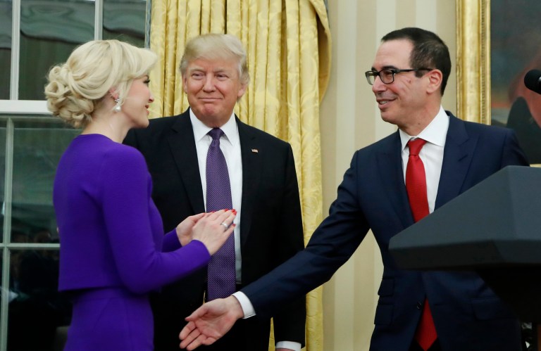 President Trump and his wife Melania on Saturday attended the wedding of Treasury Secretary Steven Mnuchin Louise Linton in Washington, D.C. (AP Photo/Manuel Balce Ceneta)