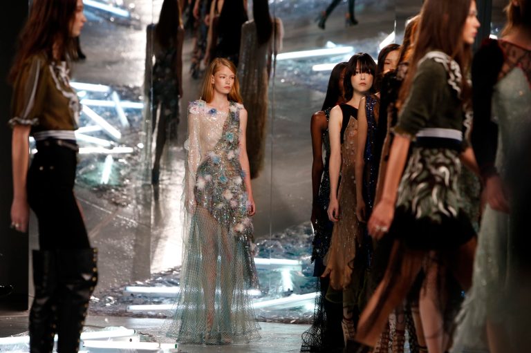 The Rodarte Spring 2015 collection is modeled during Fashion Week, Tuesday, Sept. 9, 2014, in New York. (AP Photo/Jason DeCrow)