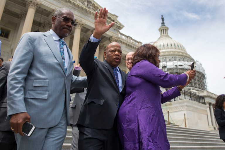 Democrats remained on the House floor throughout legislative business Wednesday and throughout the night. (AP Photo/Evan Vucci)