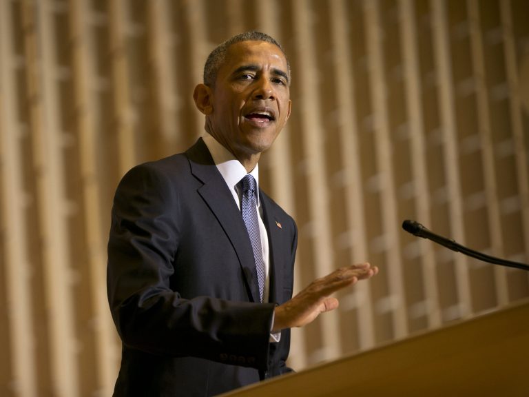 President Barack Obama speaks at Adas Israel Congregation in Washington, Friday May 22, 2015, as part of Jewish American Heritage Month. (AP Photo/Jacquelyn Martin)